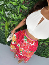 SXY Flower Printed Striped Patchwork Long Skirt For Beach Holiday In Summer